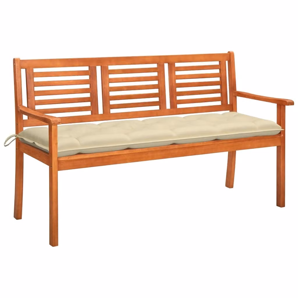 panca da giardino a 3 posti con cuscino 150 cm in legno massiccio di eucalipto