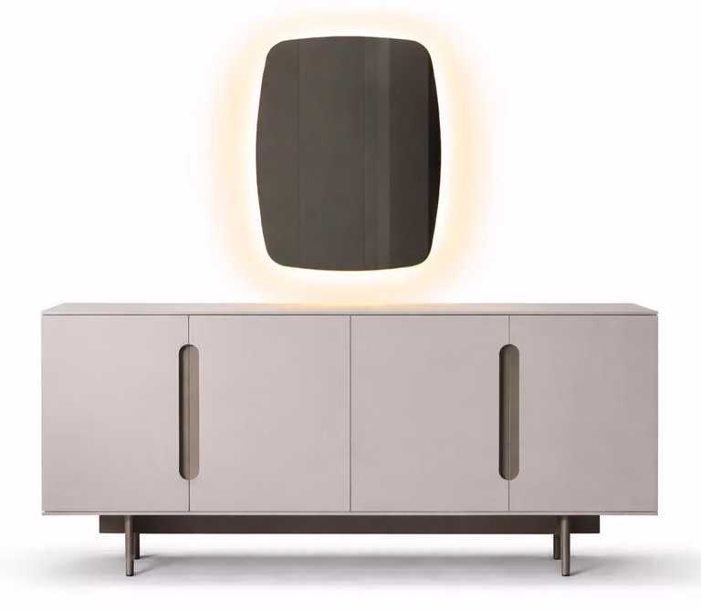 Console in legno color beige con specchio rettangolare Set da camera da letto