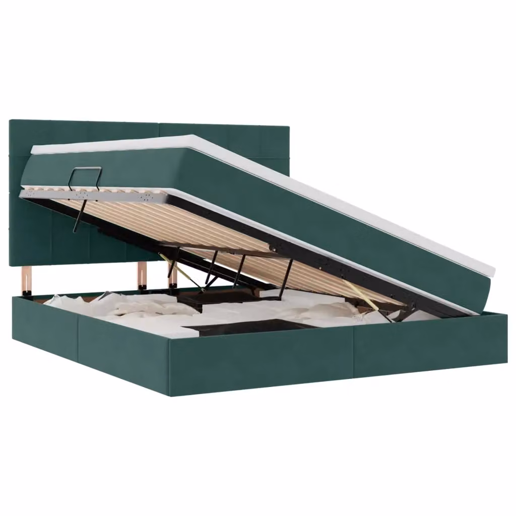 Letto con contenitore e illuminazione LED vidaXL in velluto verde, L: 180 cm, P: 200 cm, H: 204 cm – 2