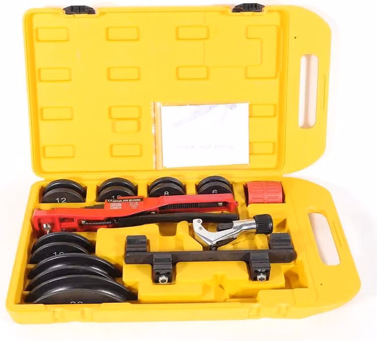 Set multifunzione per la piegatura di tubi - Macchina manuale per la piegatura di tubi - Angolo di piegatura da 0° a 90° - 7 matrici - Adatta per tubi in ferro, alluminio e nylon - Ideale per lavori di tubatura