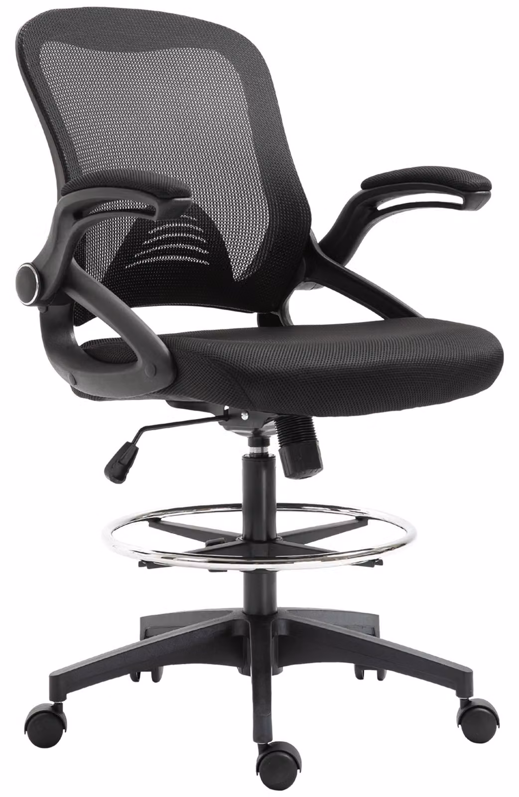 Vinsetto Mesh: sedia da disegno, sedia da ufficio ergonomica girevole con rotelle, nera