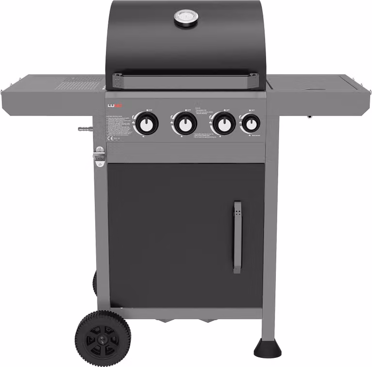 Griglia a gas 11,5 kW, 3+1 bruciatori, acciaio inox 122x57x114cm, finestra di visualizzazione