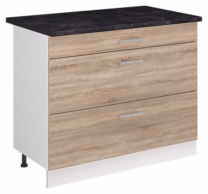 Mobiletto base per cucina Vicco R-Line Sonoma/Bianco 100 cm piano di lavoro Antracite, Model 71536