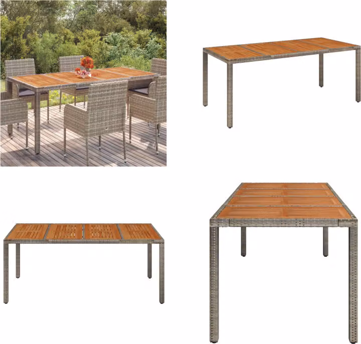 vidaXL Tavolo da giardino con piano in legno grigio 190x90x75 cm in poly rattan - Tavolo da giardino con piano in legno - Tavoli da giardino con piano in legno - Mobili da giardino - Tavolo da pranzo