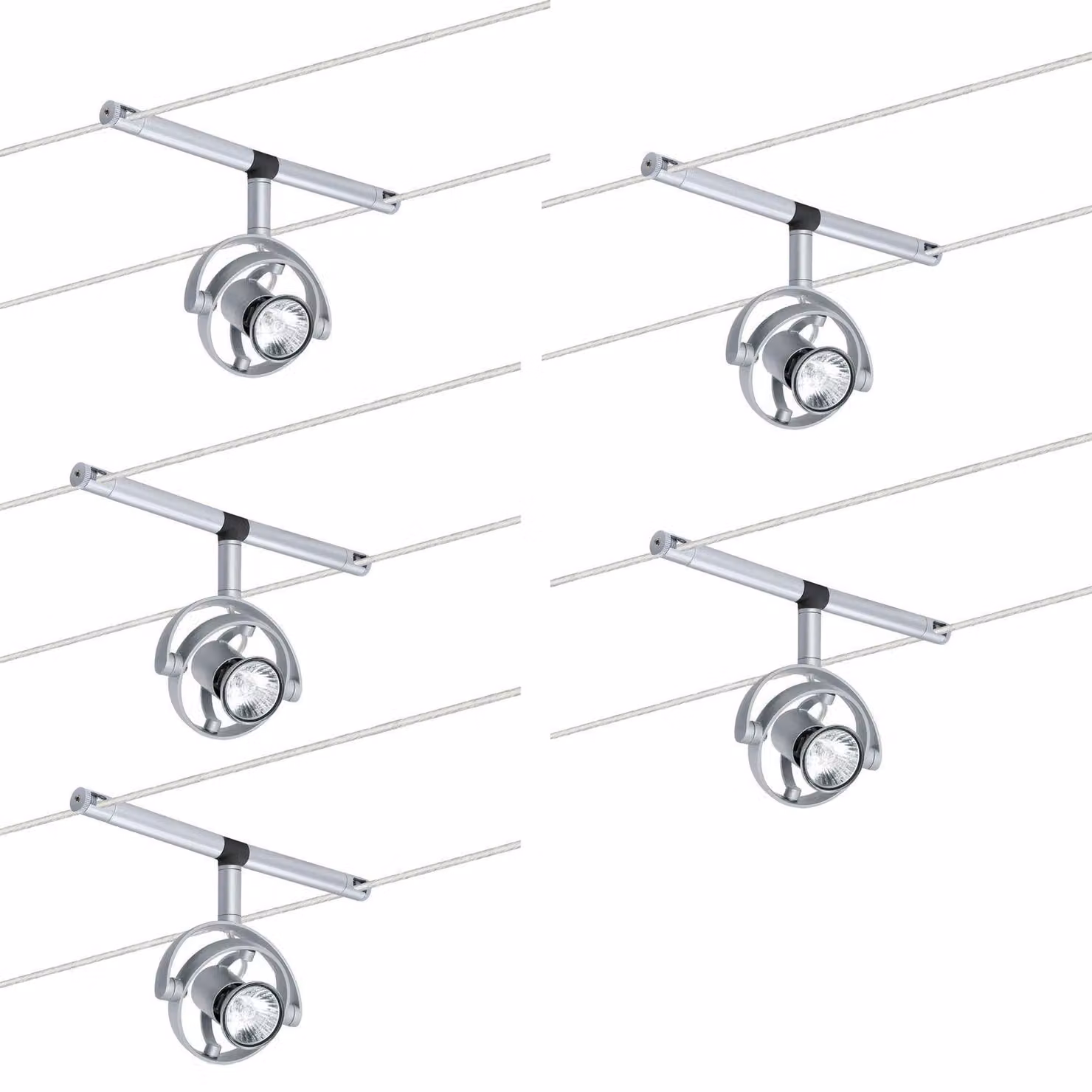 Paulmann Sistema a cavo e binario 2Easy Spot Mac² rotondo, 5 luci da 20W, attacco GU4, cromo opaco, 12V, plastica