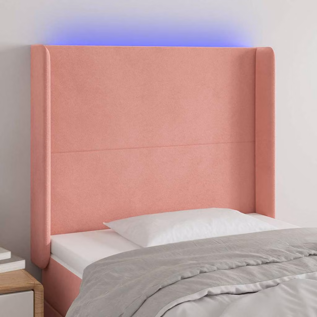 Testiera per letto vidaXL in velluto nero con illuminazione LED e porta di ricarica USB, L/P/H: 93 x 16 x 118/128 cm