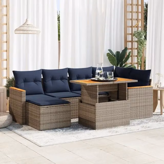 Set Divani da Giardino 7 pz con Cuscini Grigio in Polyrattan 3327512