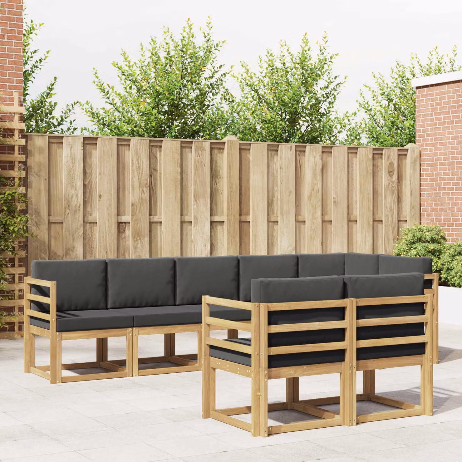 vidaXL Set di divani da esterno 8 pz in legno di acacia con cuscini, Bianco, Antracite e Marrone