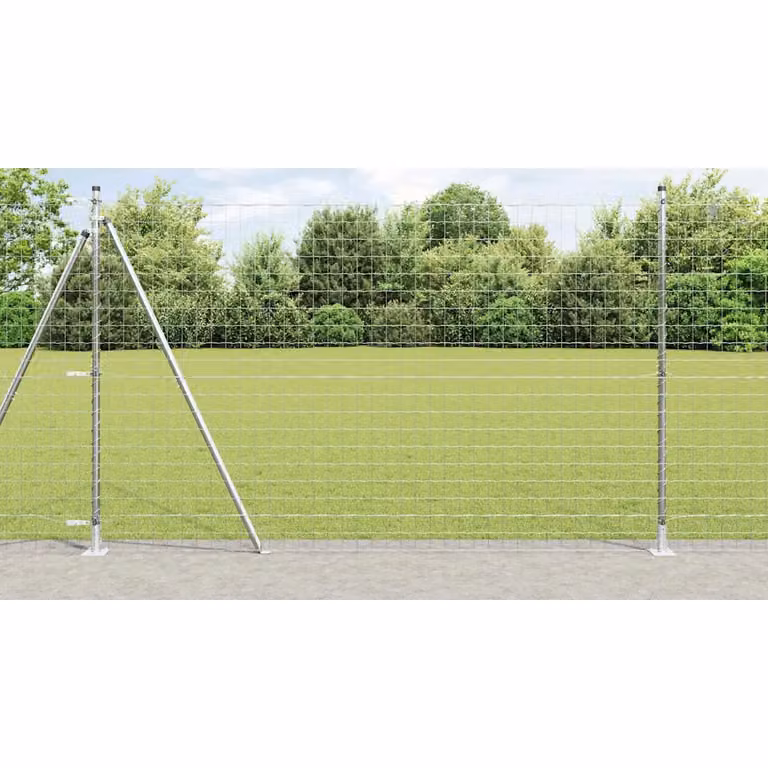 Recinzione da esterno vidaXL in acciaio galvanizzato argento con base in cemento, L: 10 m, H: 1,6 m