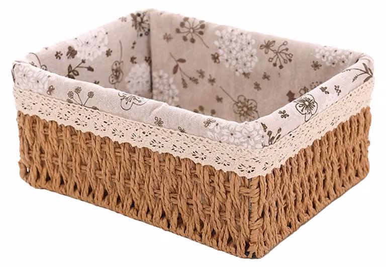 Cesto portaoggetti intrecciato, stile rustico, realizzato a mano, ideale per organizzare scrivanie, scaffali, camere da letto e bagni, taglia media, dimensioni 22 x