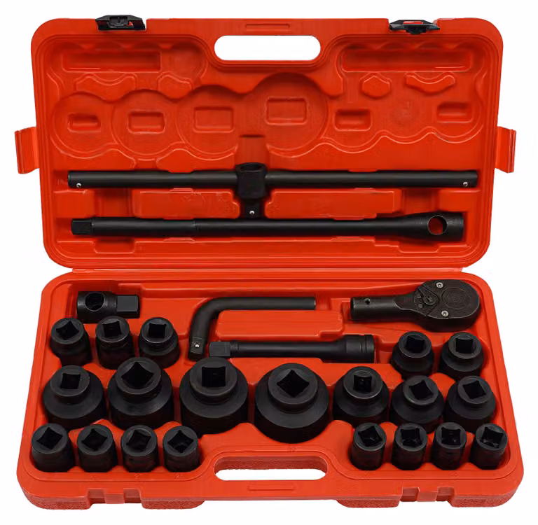 Set di chiavi a bussola, attacco 3/4" e 1", 26 pezzi, 45 Acciaio al carbonio altamente legato, nero
