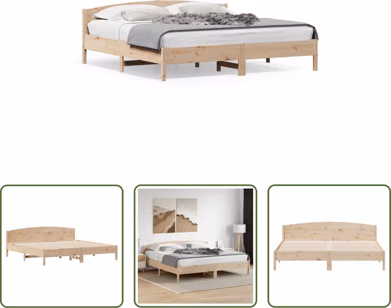 The Living Store Letto in legno massiccio con testiera 180x200 cm in pino