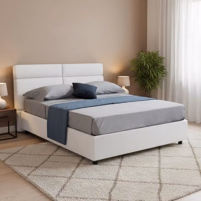 Letto Matrimoniale Ator DMORA con Contenitore a Alzata, Design Moderno, Bianco e Nero, L 160 cm x P 200 cm