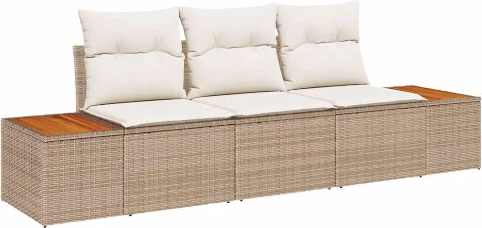 Set Divano da Giardino con cuscino 3 pcs Beige polyrattan