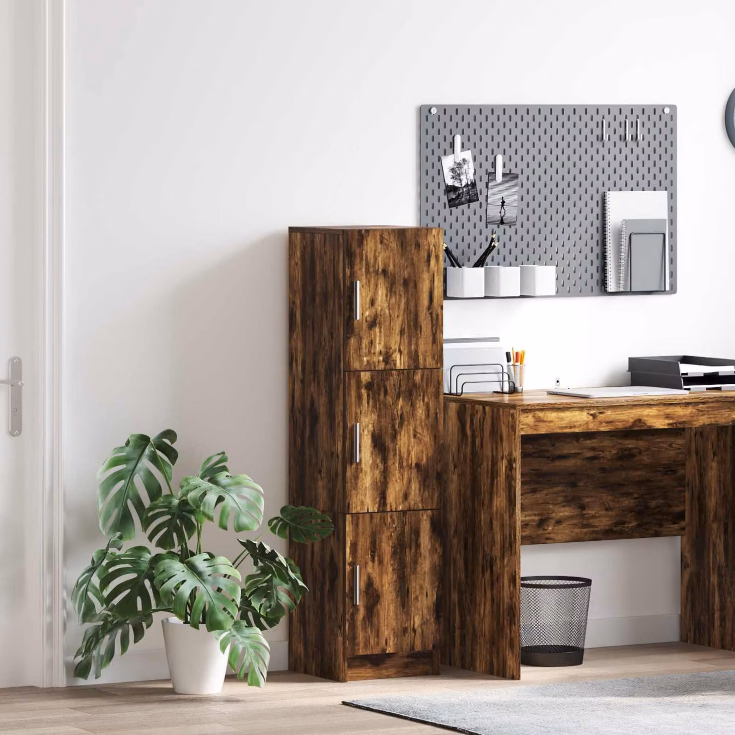 Credenza moderna vidaXL in rovere fumé con ante a battente, L 122,5 cm x P 31,5 cm x H 32 cm