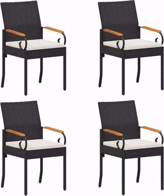 Sedie da giardino 4 pz | Sedie da Esterno Nero e Bianco Crema Polyrattan e acacia