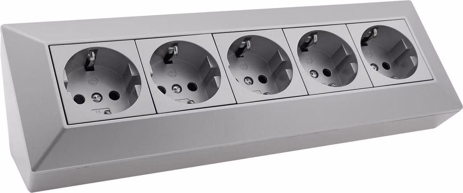 blocco di uscita a 5 prese, argento 250V~/ 16A, montaggio a superficie