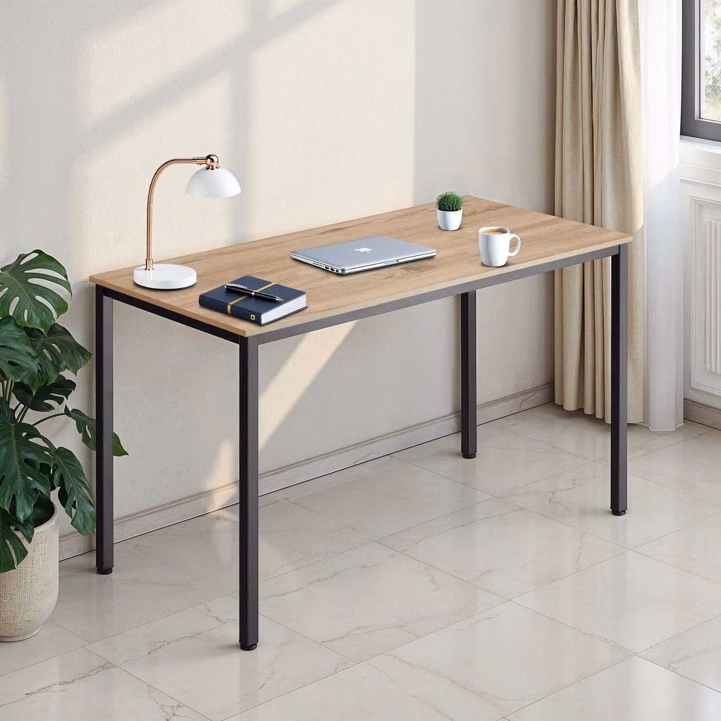 Scrivania Tectake in stile industriale con finitura rovere e dettagli beige e marroni, L: 100 cm, P: 60 cm, H: 75,5 cm – 2