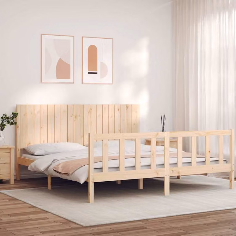 vidaXL Giroletto Super King Size con Testiera in Legno di Pino Massello Rustico, Colore Marrone e Beige, L/P/H: 180 x 200 x 100 cm