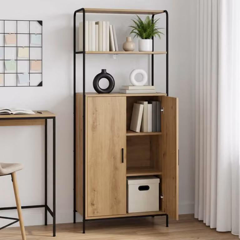 vidaXL Credenza Moderna in Rovere e Metallo, Colore Marrone, L/P/H: 40 x 33 x 161 cm