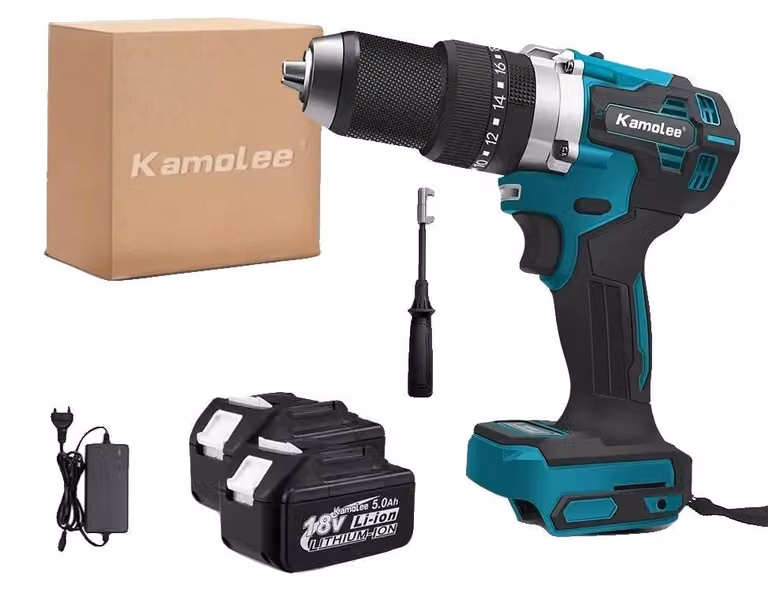 Trapano avvitatore a batteria, motore brushless, batteria al litio da 18V, 2 batterie da 5.0Ah, alimentazione 220-240V, spina di tipo EU