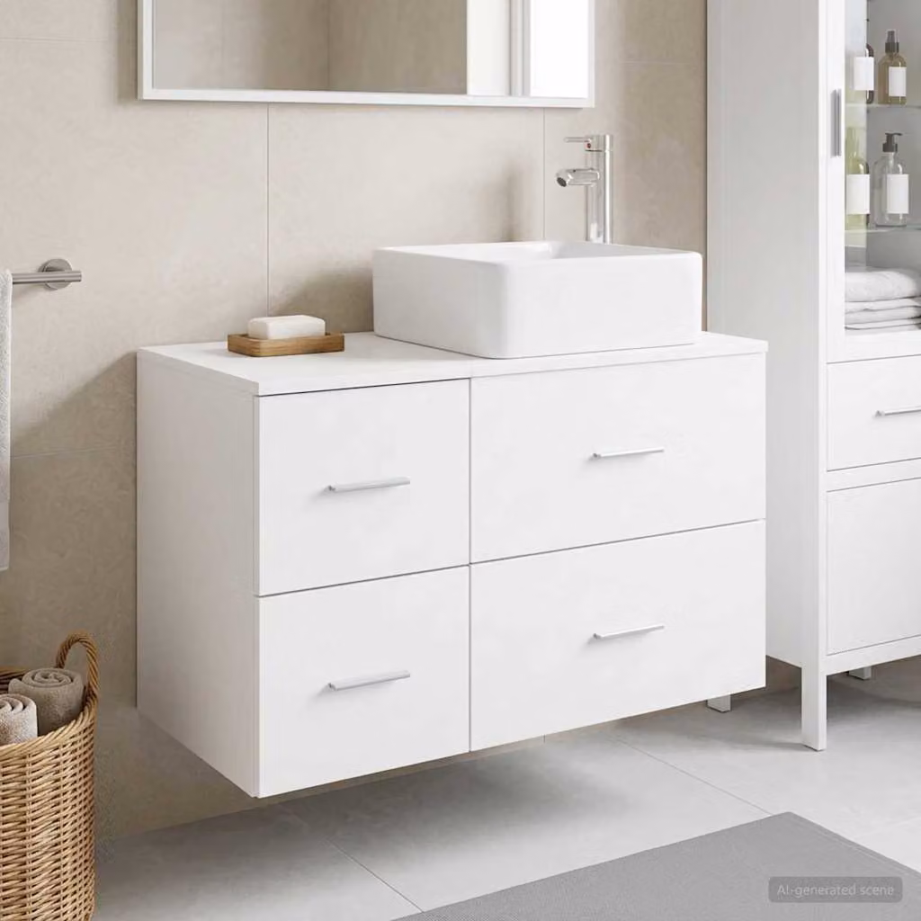 Set di mobili da bagno moderno vidaXL composto da mobile sottolavabo e pensile a parete in legno MDF bianco opaco