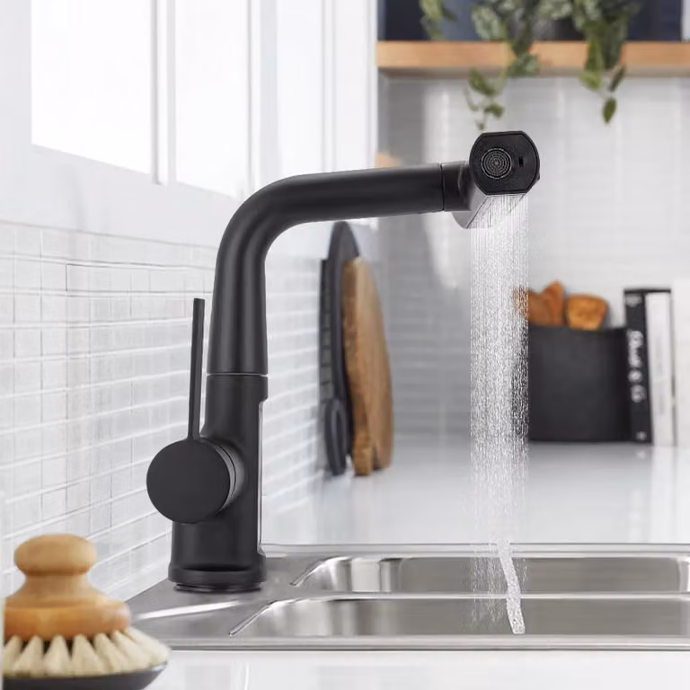 Miscelatore/rubinetto - Bagno/cucina - Monocomando - Bocchetta estraibile - Girevole a 360° - Resistente all'usura - Contropeso - Nero