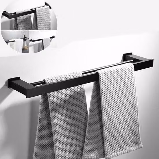 Organizer da bagno in alluminio, 40 cm, nero, autoadesivo