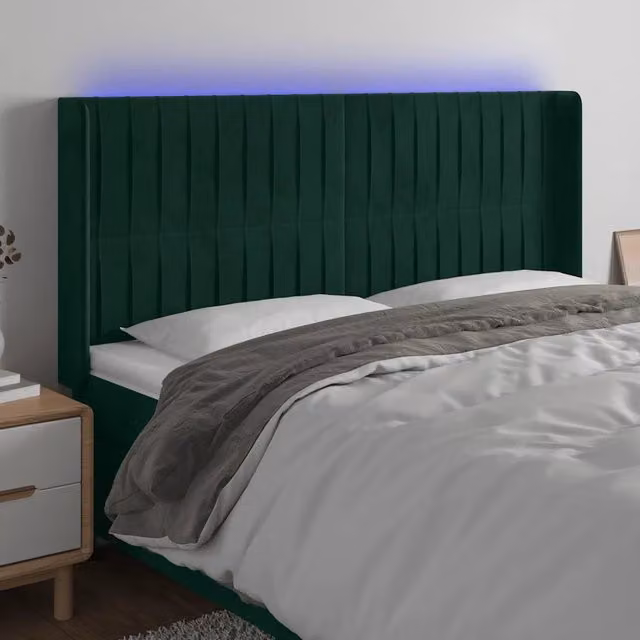 Testiera con LED e porta USB vidaXL in velluto verde scuro L: 183 cm, P: 16 cm, H: 118-128 cm