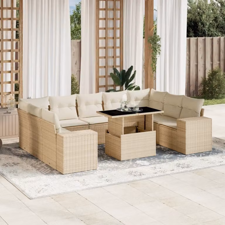 Maison Exclusive - Set Divano da Giardino 10 pz con Cuscini Beige in Polyrattan