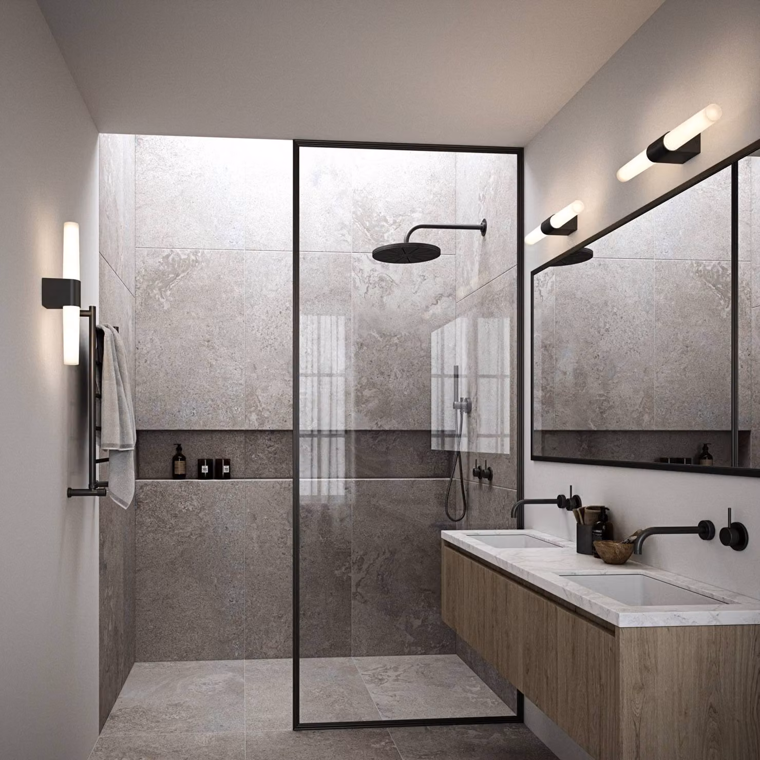 Nordlux Applique da parete Helva Double Basic, Nero, Bagno, Plastica, Applique