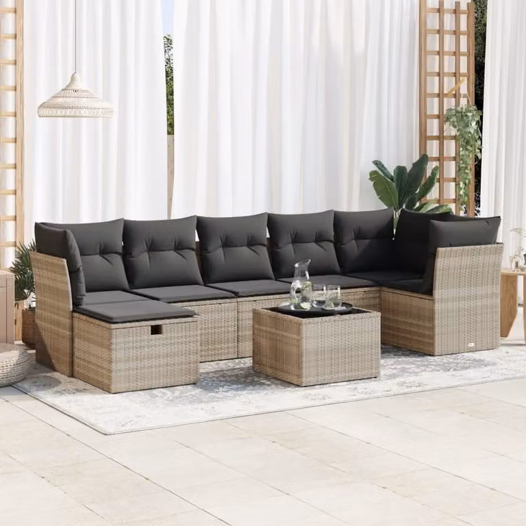 Maison Exclusive - Set Divano da Giardino 8pz con Cuscini Grigio Chiaro Polyrattan