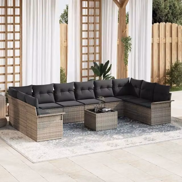 Set Divano da Giardino 11 pz Grigio polyrattan 3345549