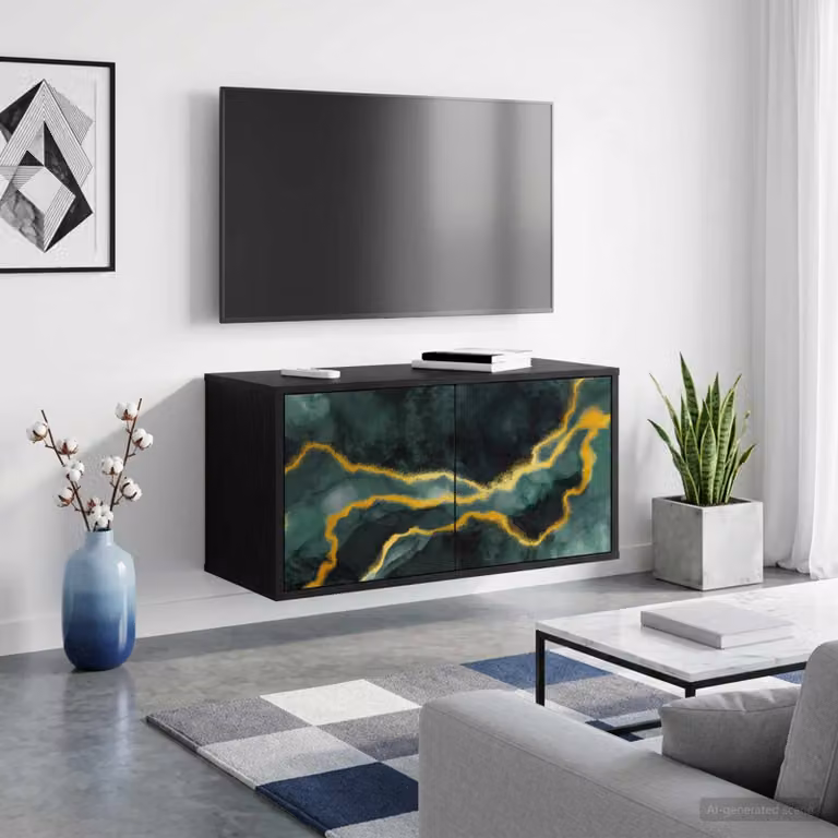 Mobile TV da parete vidaXL WIJHE in MDF, Rovere Nero, L 69 cm x P 33 cm x H 40 cm