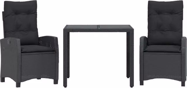 Set da Pranzo da Giardino 3 pz | Set Salotto da Giardino con Cuscini Nero in Polyrattan