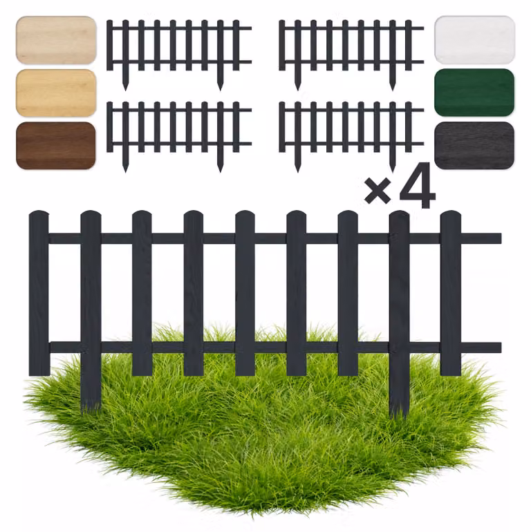 Floranica Set da 4 Staccionata per Giardino 30 cm x 100 cm Antracite Recinzione decorativa Steccato in Legno di Pino impregnato