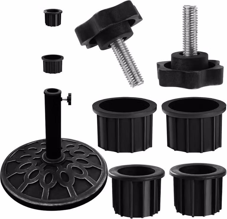 Set di 6 supporti per ombrelloni, con anelli in plastica di 4,8 cm e 5 cm, viti M8, per l'uso in giardino