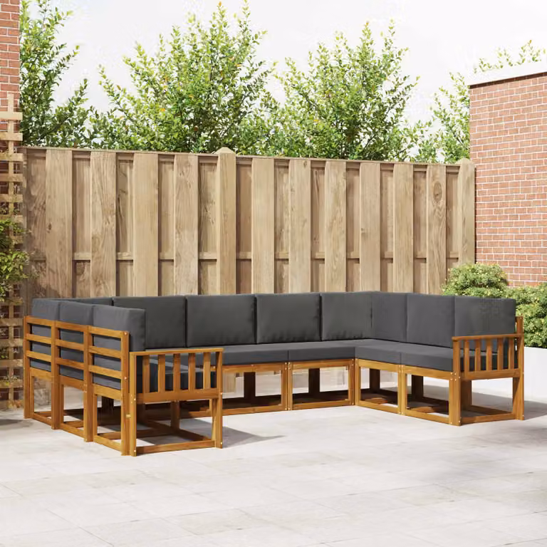 Set di divani da esterno vidaXL a forma di L composto da 9 pezzi in legno di acacia con cuscini in beige e antracite