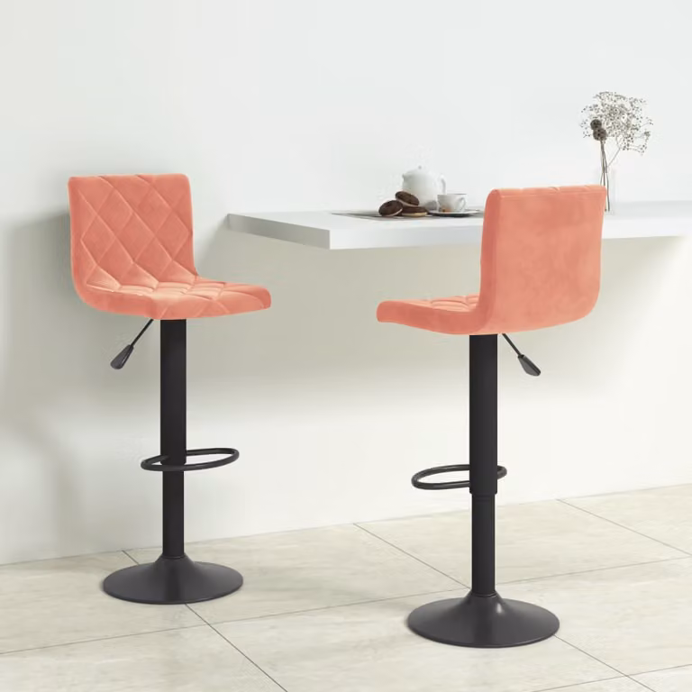 Set di 2 sgabelli da bar vidaXL in velluto rosa con base girevole a 360 gradi