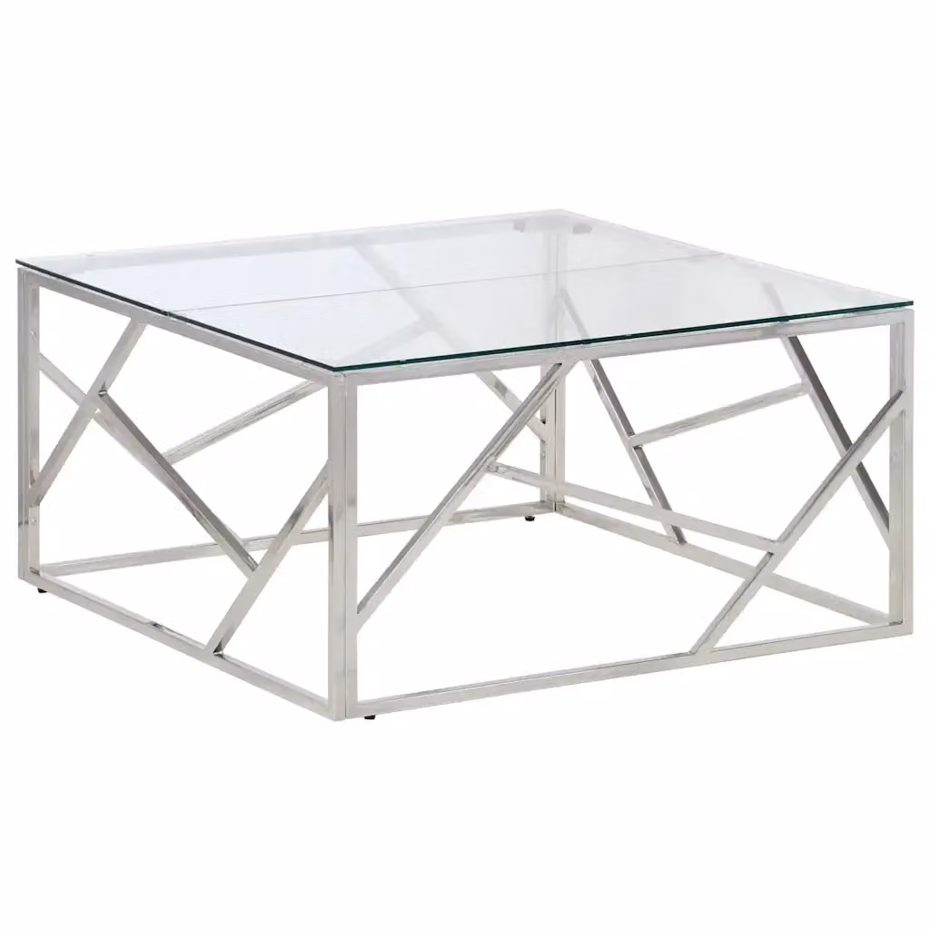 Tavolino da salotto moderno vidaXL in vetro e metallo argento L: 80 cm, P: 40 cm, H: 40 cm – 2