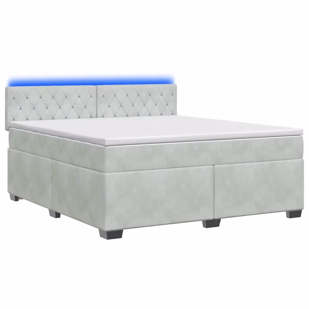 Letto Ibrido con Box Spring e Materasso vidaXL in Velluto Grigio con Illuminazione LED e Porte USB L/P: 140 x 200 cm – 2