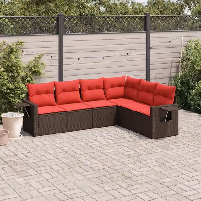 Set Divani da Giardino 6 pz con Cuscini Marrone in Polyrattan 3220213