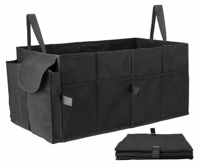 Contenitore di stoccaggio - Plastica - Con scomparti multipli - Tasche laterali - Ideale per il bagagliaio dell'auto - Adatto per uso domestico e all'aperto
