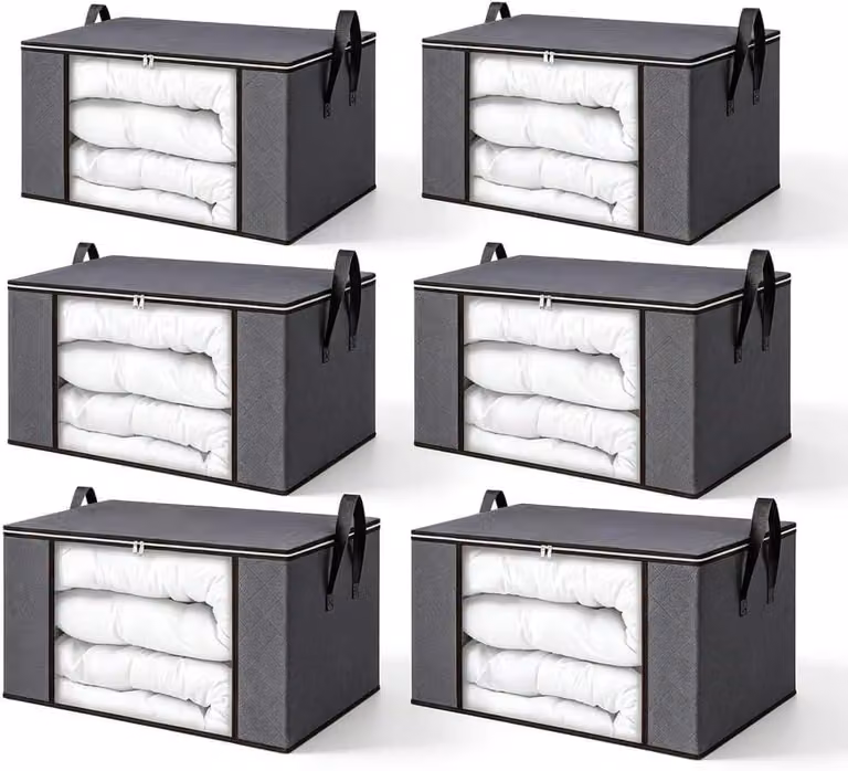 Contenitori pieghevoli, confezione da 6, dimensioni 60 x 43 x 35 cm, con maniglie e finestre trasparenti, ideali per riporre vestiti