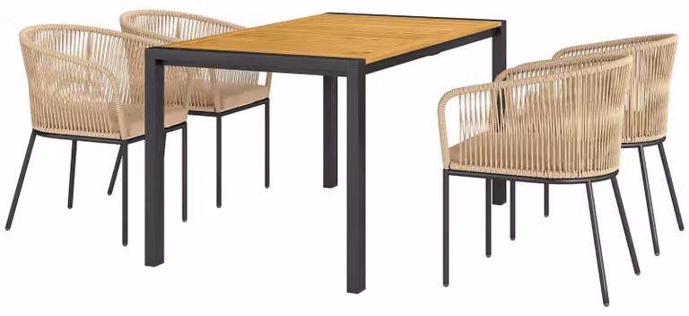 Set da giardino composto da 5 pezzi, con tavolo e sedie | Colore: marrone, giallo | Dimensioni: 56x57x75 cm