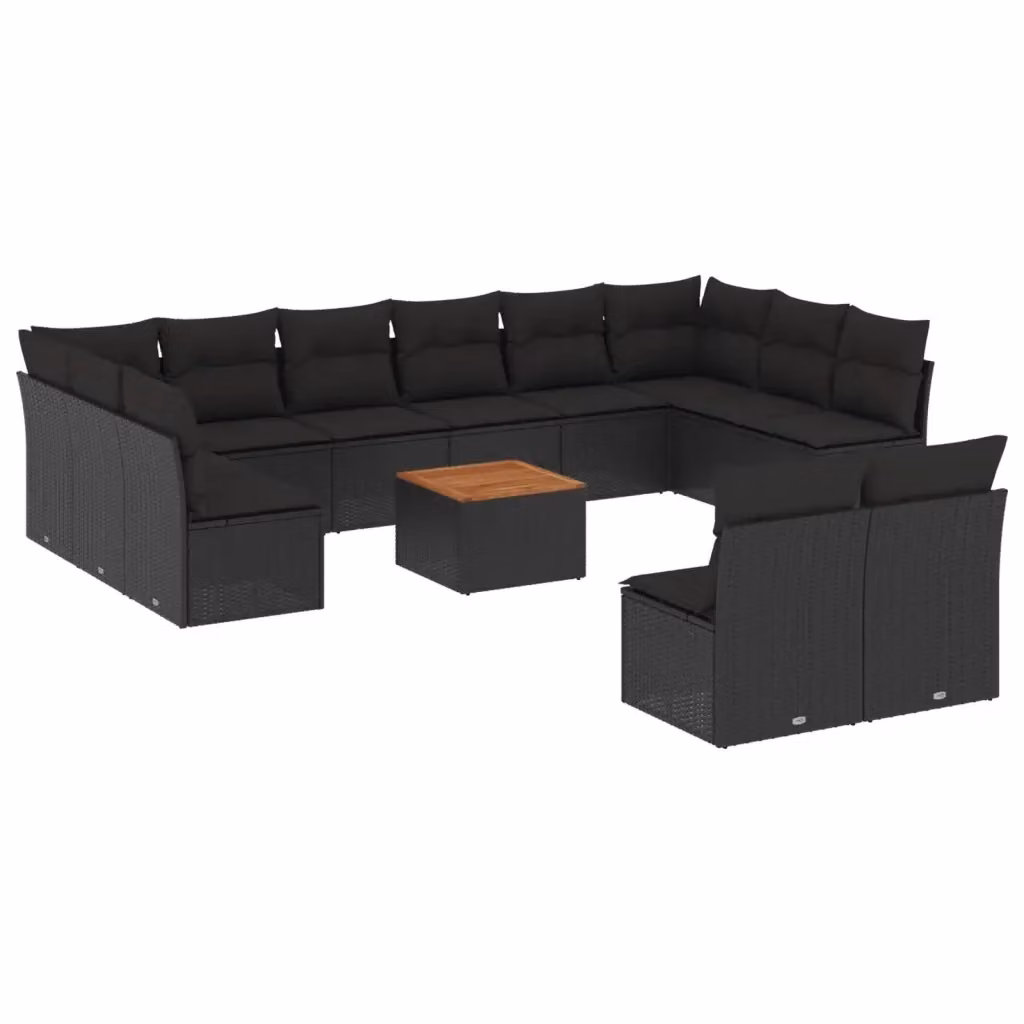 Set di divani da giardino a forma di U vidaXL in polyrattan nero con cuscini e tavolino da caffè – 2
