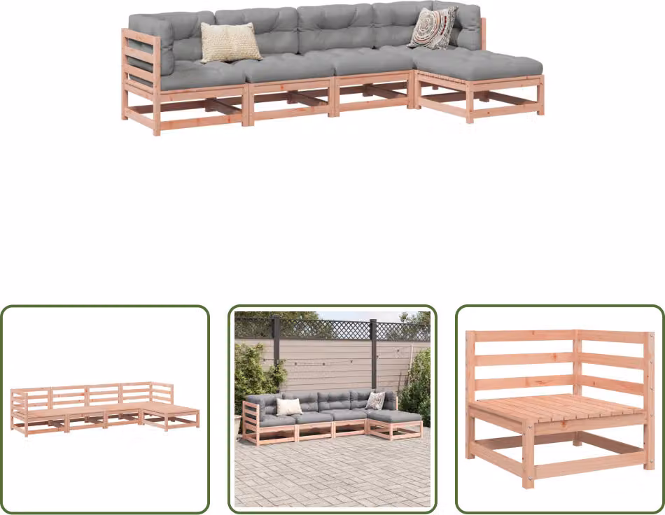 The Living Store Set di divani da giardino 5 pezzi in legno massiccio di abete Douglas
