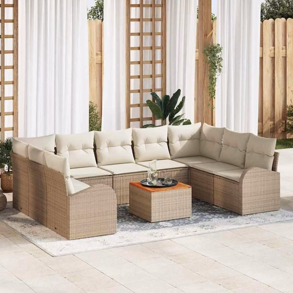 Maison Exclusive - Set Divano da Giardino con cuscino 10 pcs Beige polyrattan