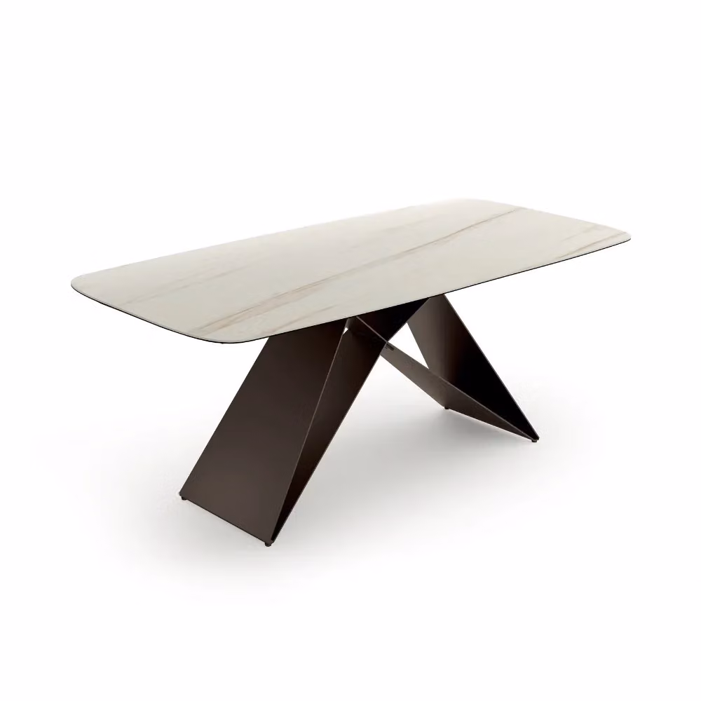 Tavolo da pranzo fisso Orion Duzzle in ceramica effetto marmo calacatta bianco e marrone, design moderno rettangolare, L: 220 cm, P: 110 cm, H: 76 cm – 2