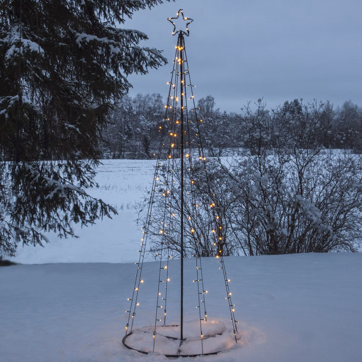 Albero di luci a LED con cima a stella - 170 LED bianchi caldi - 17 LED scintillanti - H.: 210cm - per uso esterno
